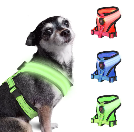 LED Light-Up Dog Harness – USB Rechargeable, Mesh