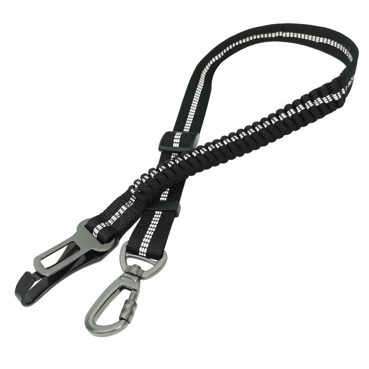 Black reflective dog seat belt tether with metal clips