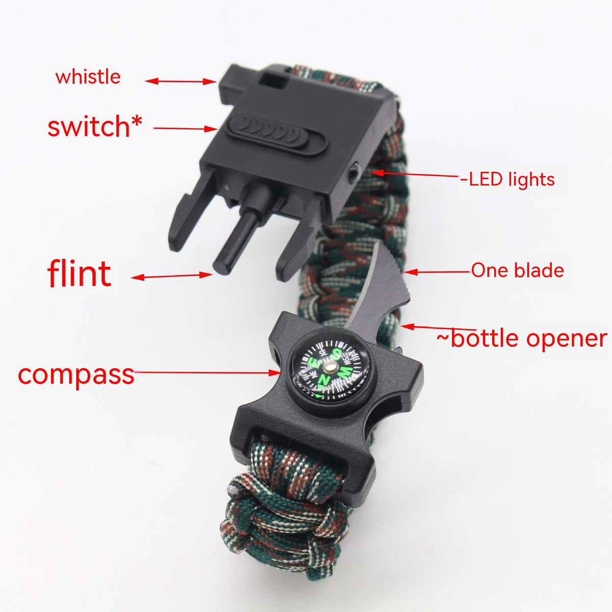 Paracord Survival Bracelet with Mini Light