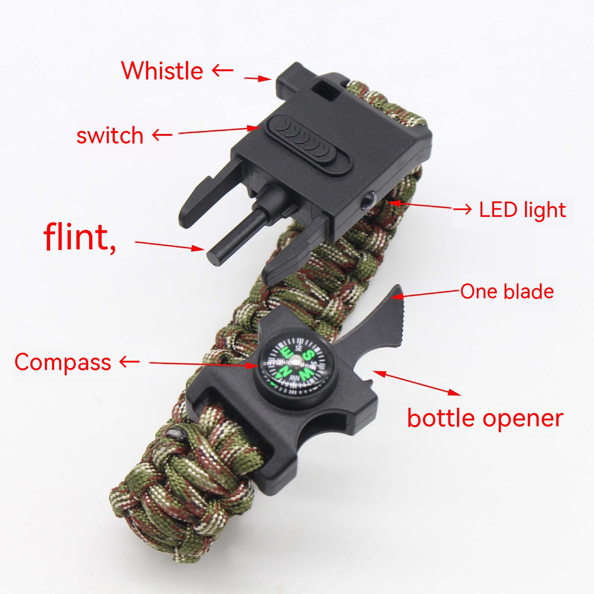 Paracord Survival Bracelet with Mini Light