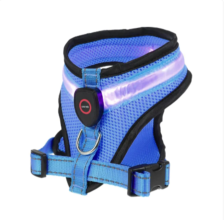 LED Light-Up Dog Harness – USB Rechargeable, Mesh