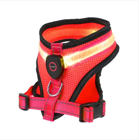 LED Light-Up Dog Harness – USB Rechargeable, Mesh