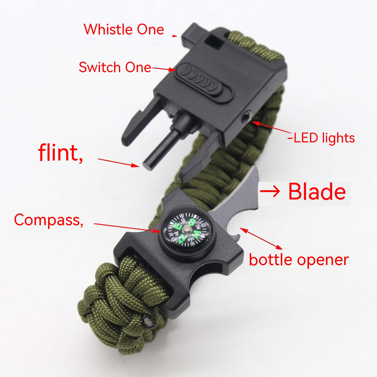 Paracord Survival Bracelet with Mini Light